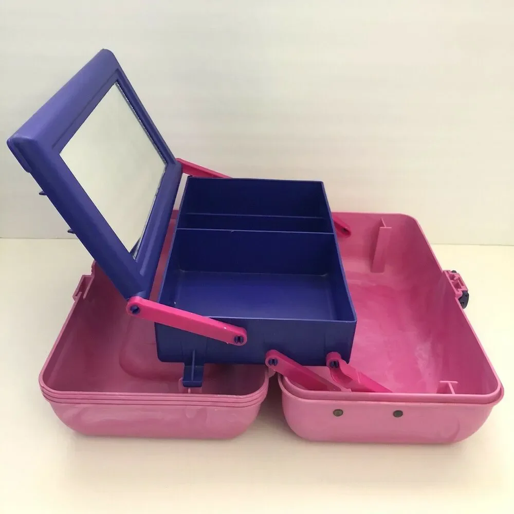 Vintage Caboodles Pink Marble Purple Storage Makeup Cosmetic Train Case 2620